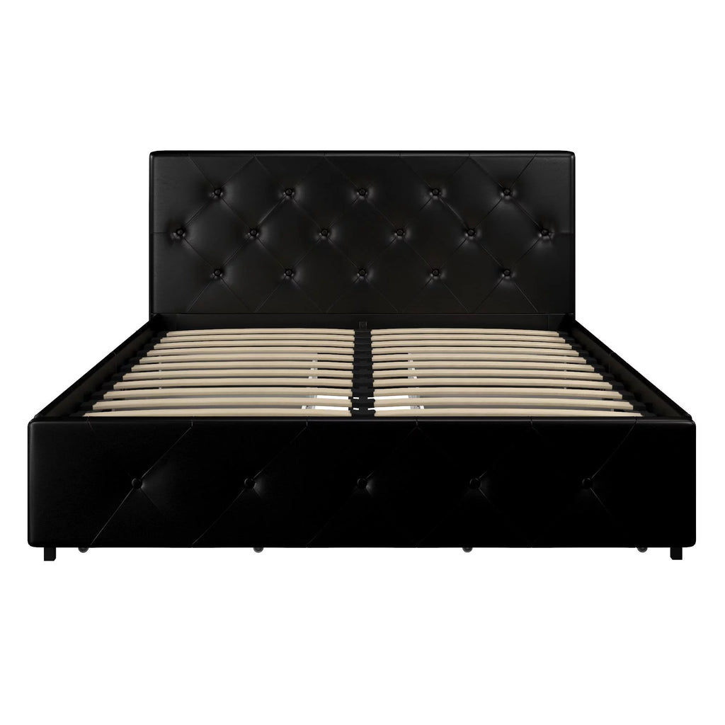Black Faux Leather Queen Upholstered Storage Bed D7211