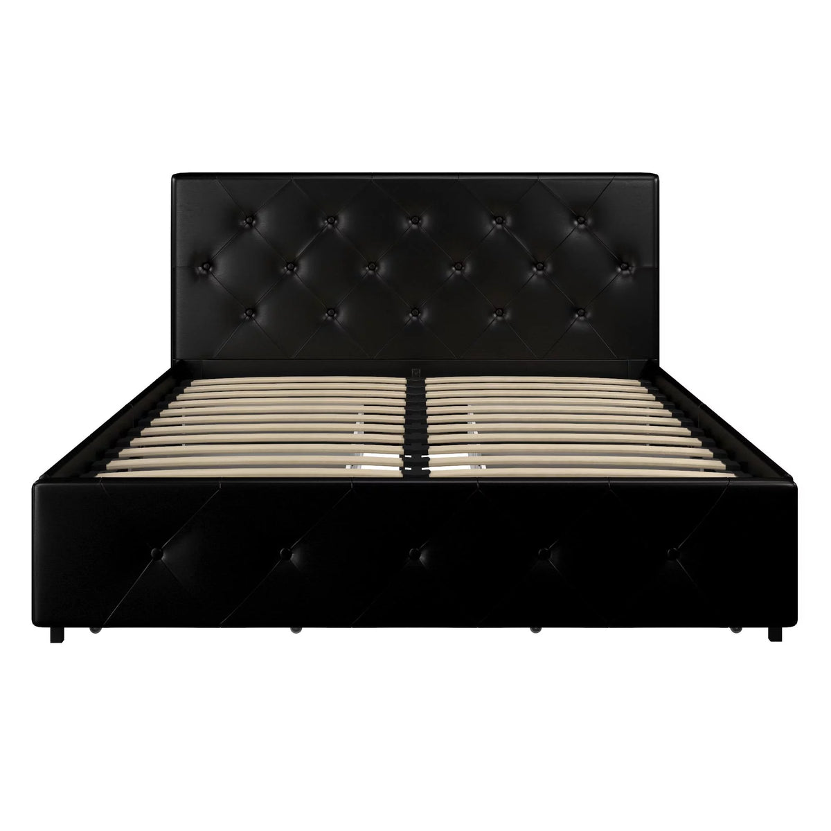 Black Faux Leather Queen Upholstered Storage Bed D7211