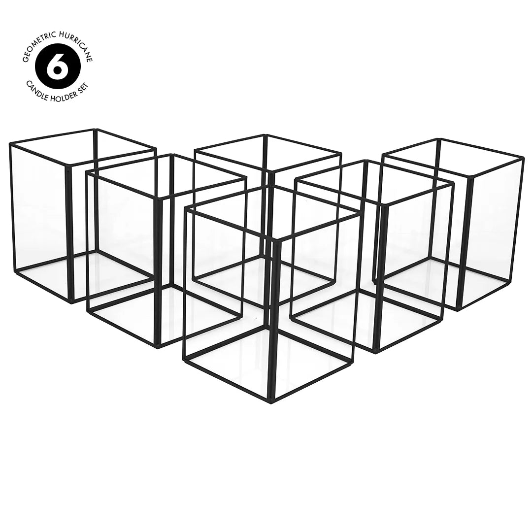 Black Geometric Hurricane Candle Holder Set of 6 F62000