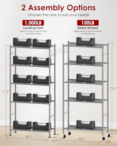 5 Tier Metal Storage Shelves with Wheels A59185