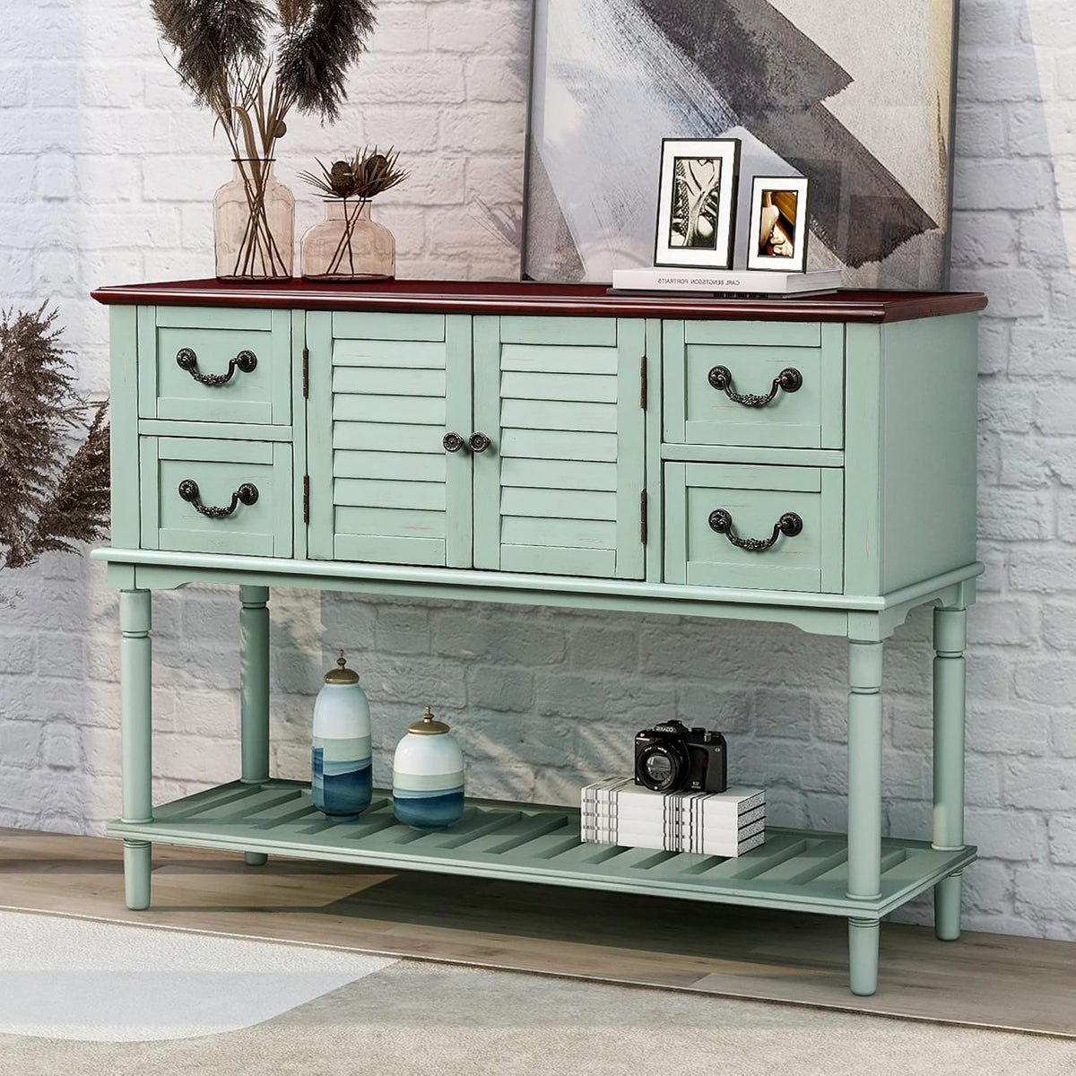 Vintage Console Table with 6 Drawers, 1 Cabinet and 1 Shelf M8387
