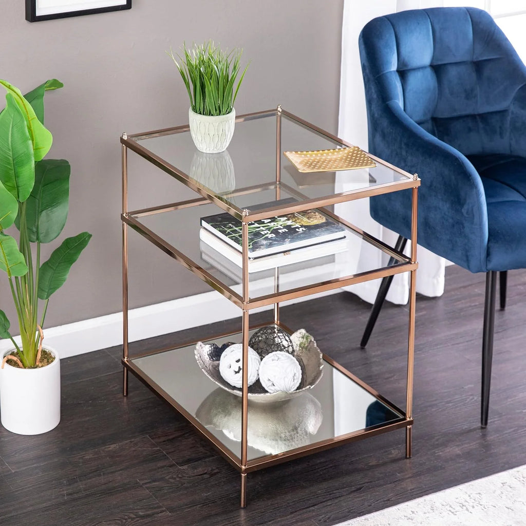 Mirrored Side Table, 3-Tier, Copper N8209