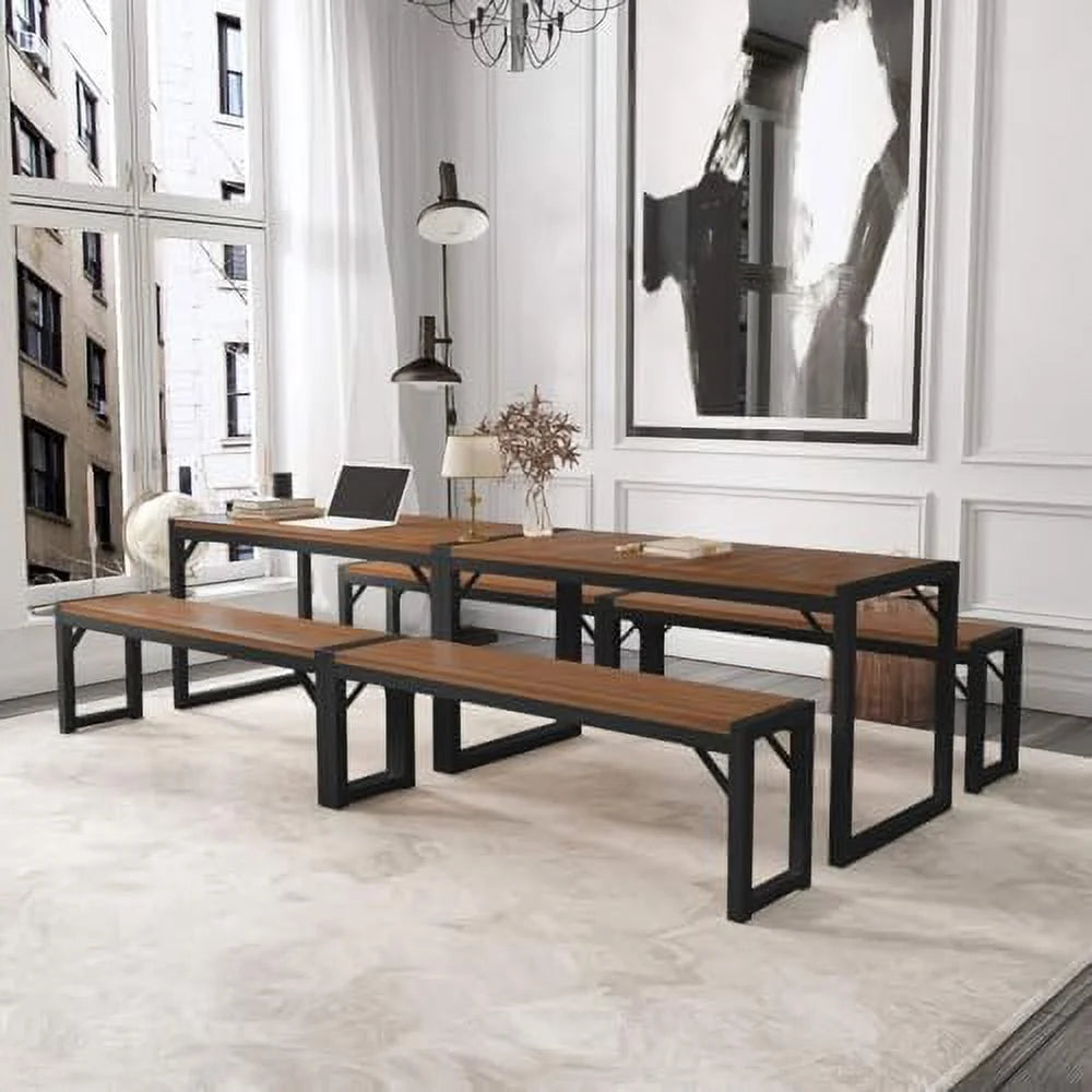 3-Piece Kitchen Dining Table Set Dark Brown & Black M705