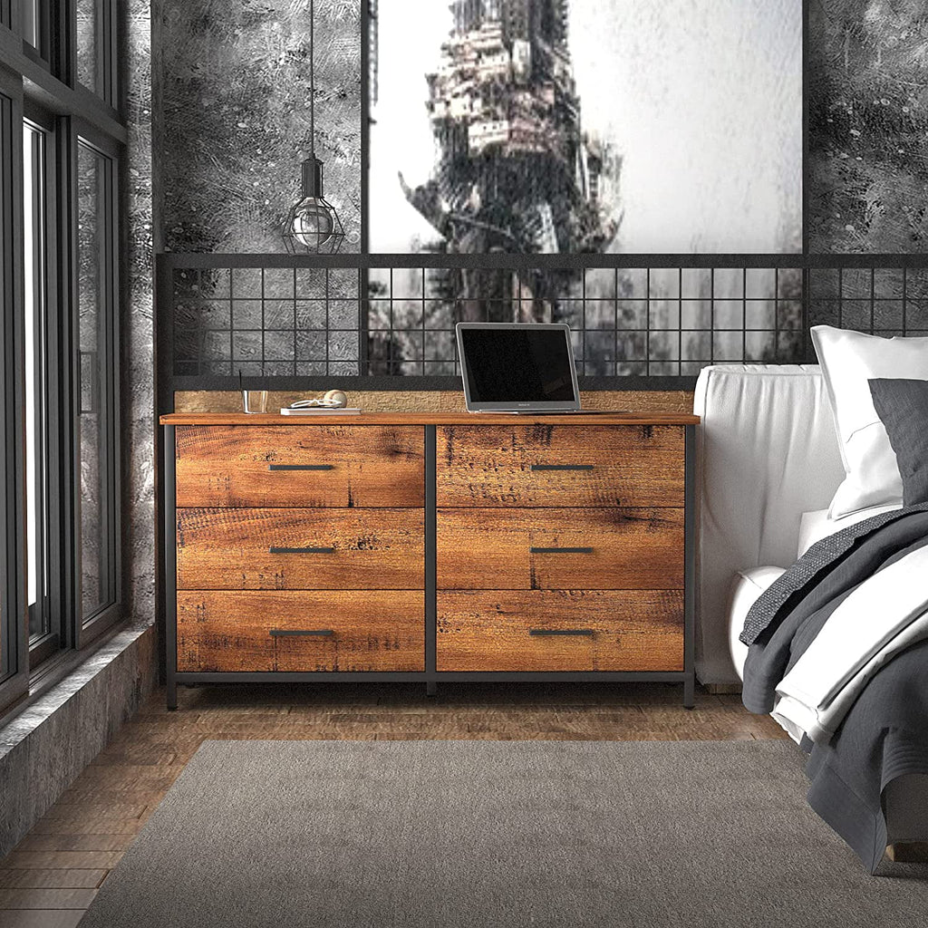 6 Drawer Double Dresser Industrial Wood Storage Dresser V8354