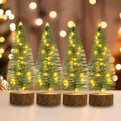 4 PCS Mini Artificial Christmas Trees with LED String Lights I6966