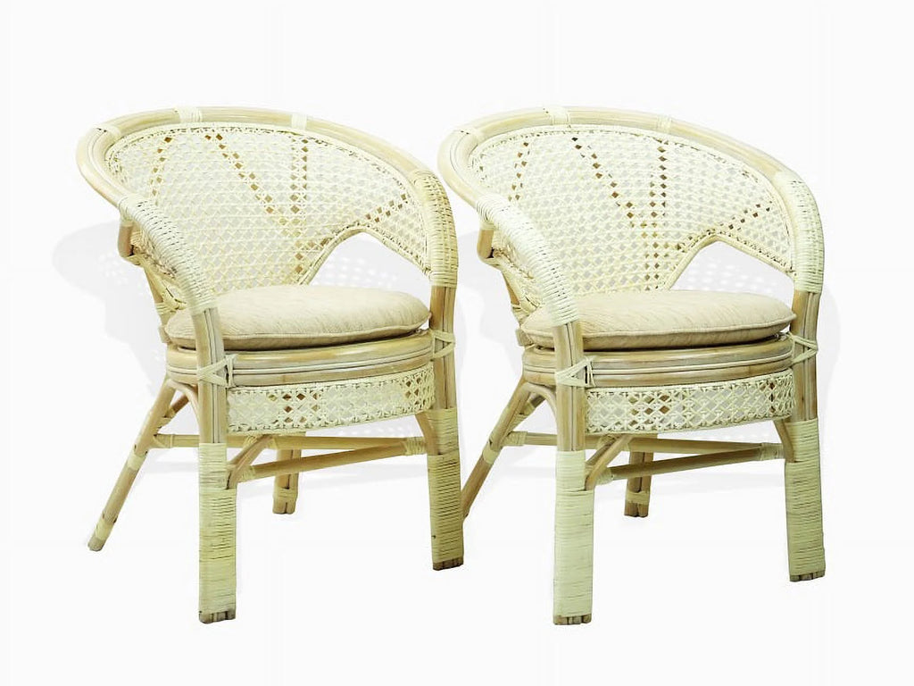 Set of 4 White Wash Rattan Wicker Dining Armchairs R120