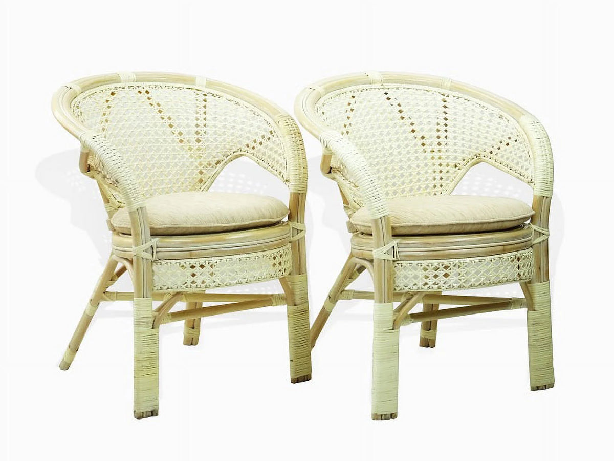 Set of 4 White Wash Rattan Wicker Dining Armchairs R120