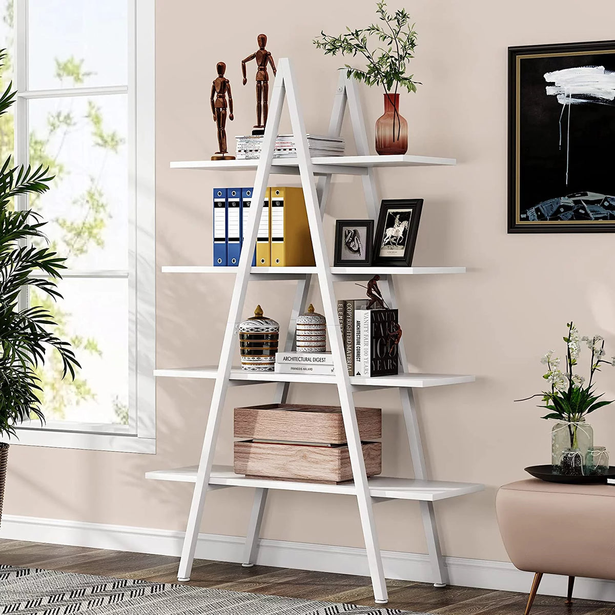 4-Tier White Bookshelf L259
