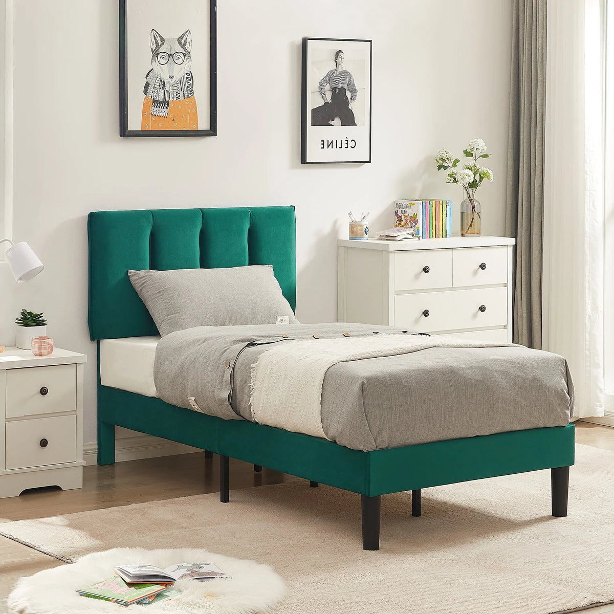 Twin Size Upholstered Bed Frame D8356
