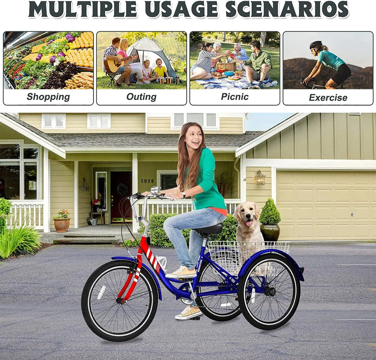 20/24/26 inch Adult Tricycle 3 Wheel Bike with Cargo Basket B844704