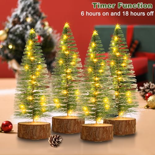 4 PCS Mini Artificial Christmas Trees with LED String Lights I6966