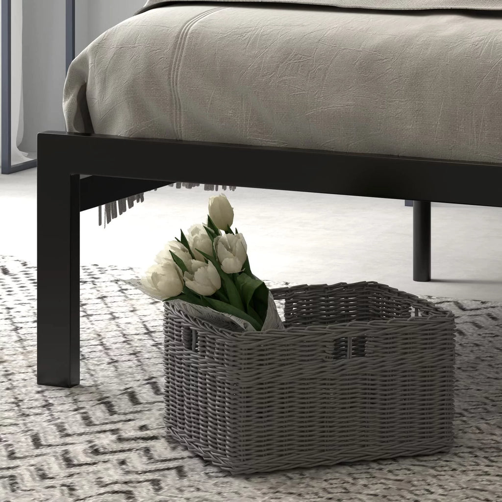 Twin Rustic Style Metal Platform Bed with Headboard and Metal Slats, Brown D57548