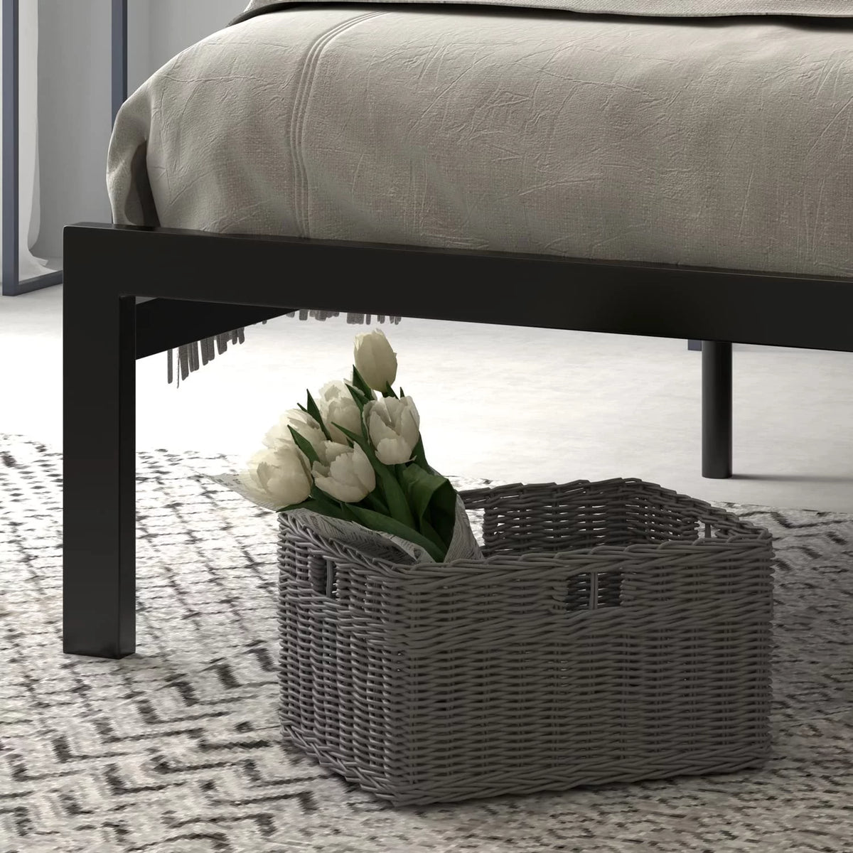 Twin Rustic Style Metal Platform Bed with Headboard and Metal Slats, Brown D57548