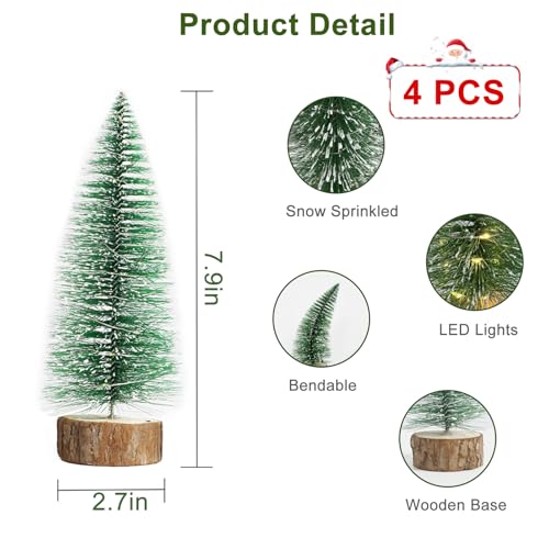 4 PCS Mini Artificial Christmas Trees with LED String Lights I6966