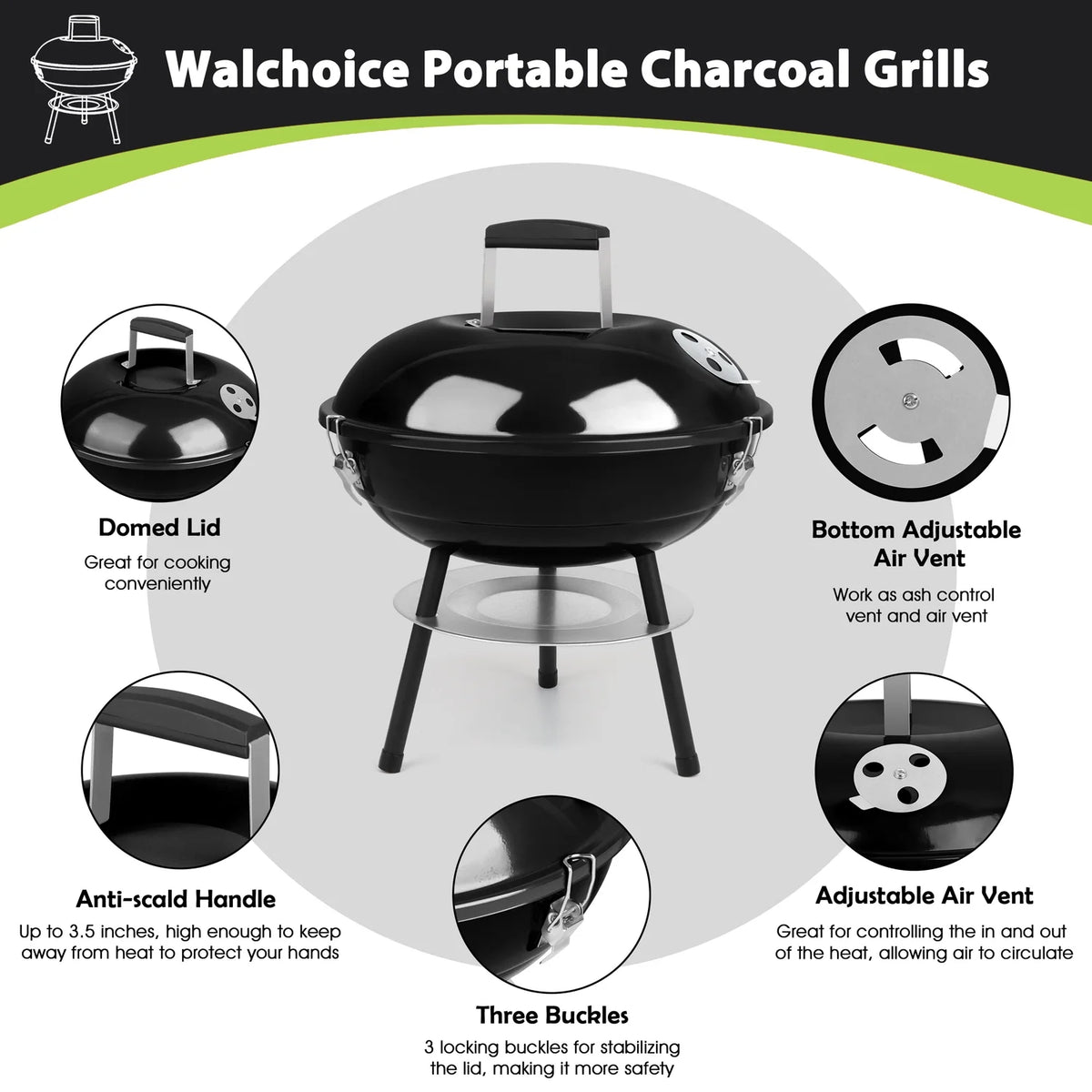 14 inch Portable Charcoal Grill with Black Lid T4655