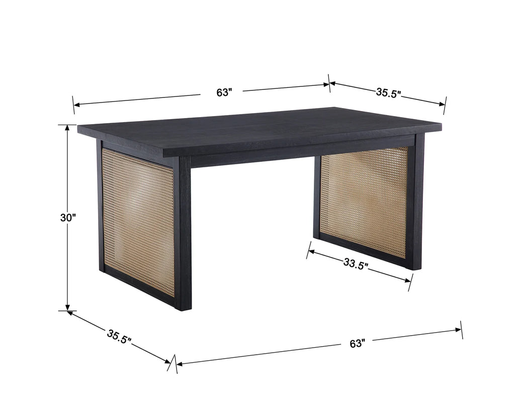 63" Solid Wood Rectangular Dining Table with Rattan Legs N413