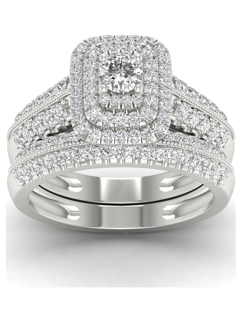 1ct Diamond 14K White Gold Halo Engagement Ring Set F8297