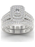 1ct Diamond 14K White Gold Halo Engagement Ring Set F8297