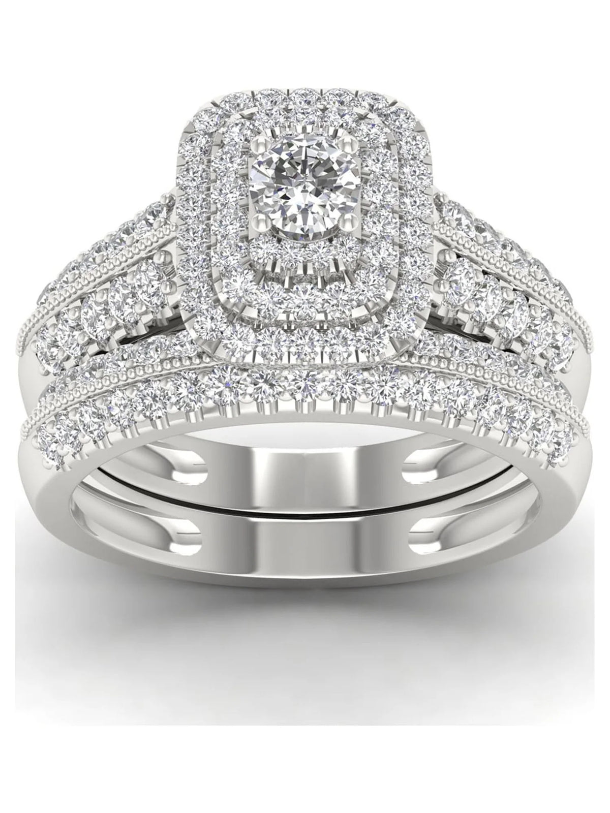 1ct Diamond 14K White Gold Halo Engagement Ring Set F8297
