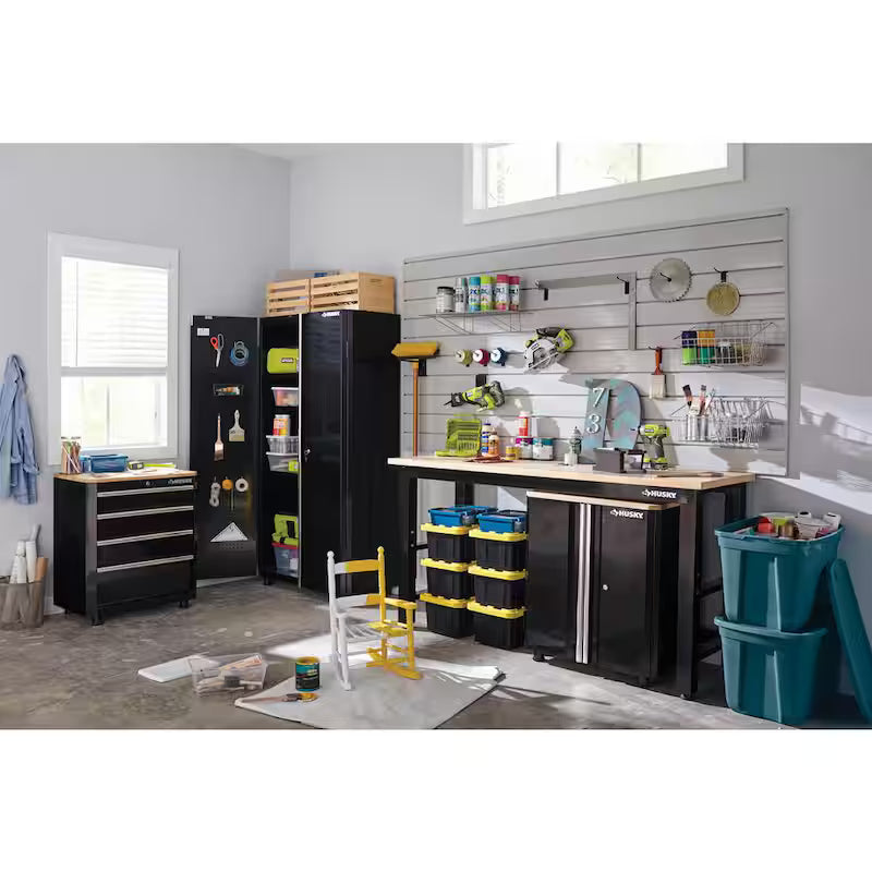 Adjustable Height Solid Wood Top Workbench in Black N4363