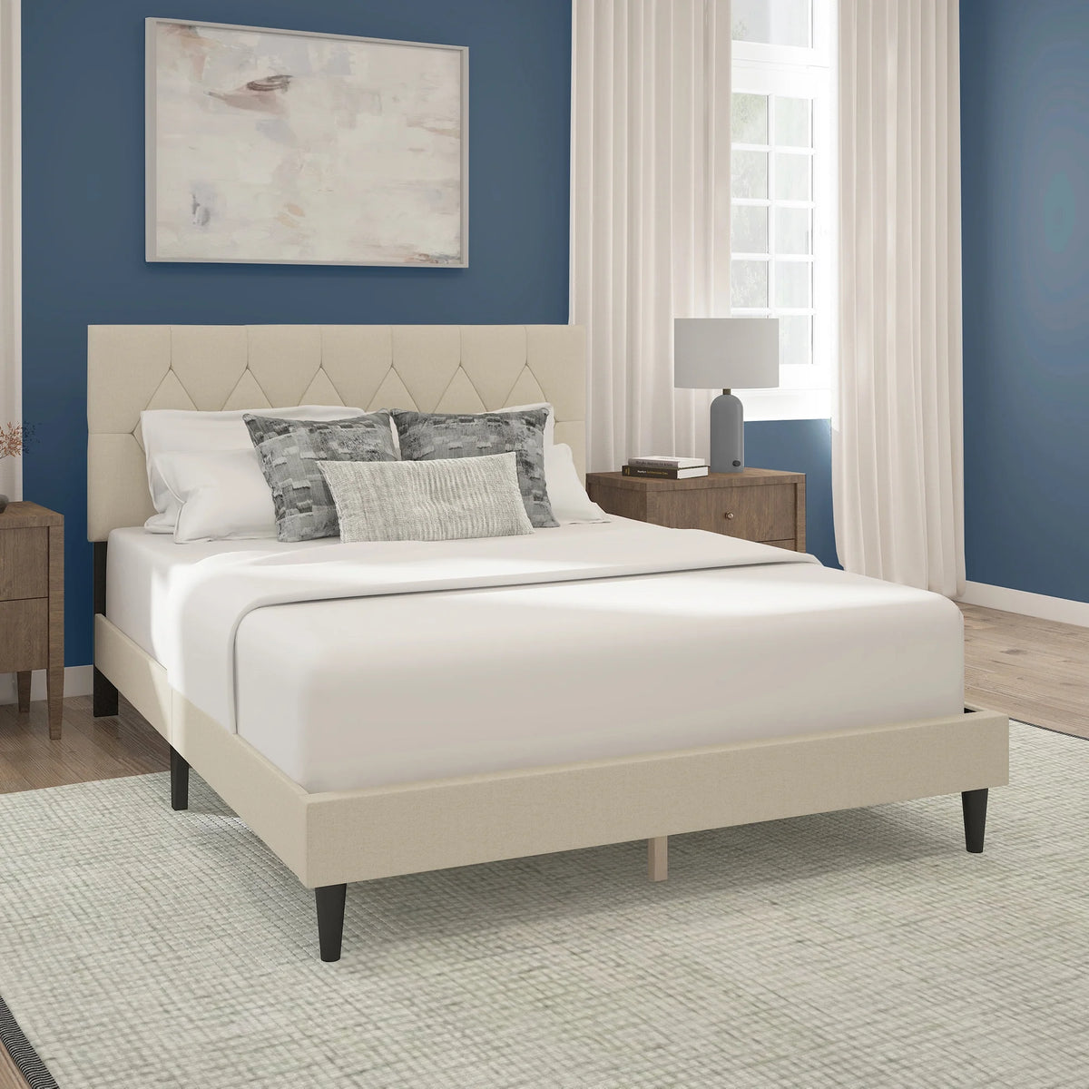 Gray Diamond Tufted Upholstered Queen Platform Bed N5264