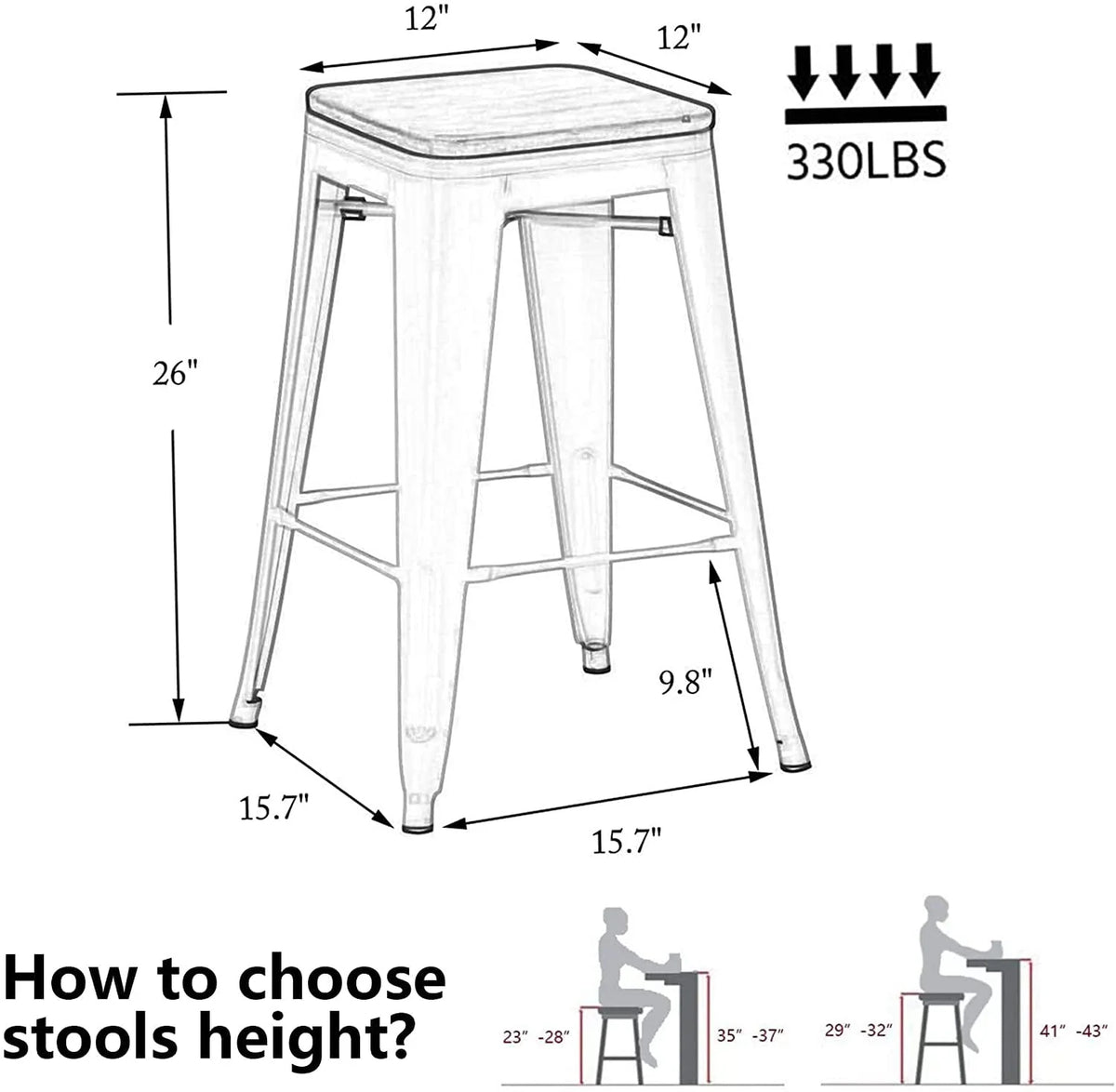 Set of 4 Metal Bar Stools Wood Seat Backless Q3484