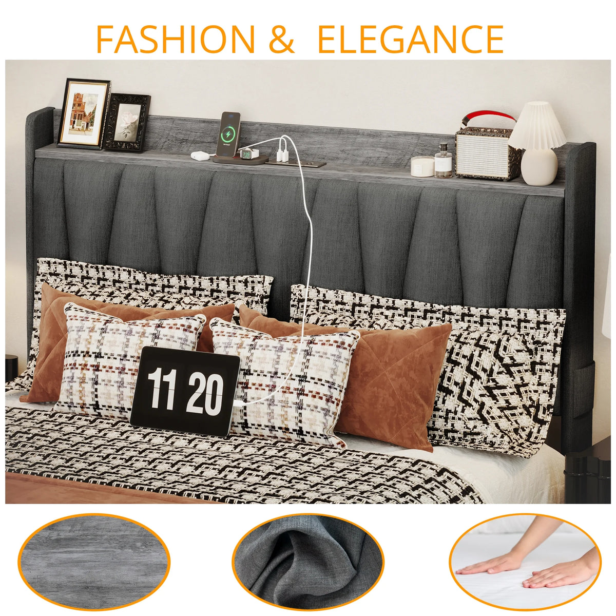 Queen Size Upholstered Storage Bed Frame with 3 Drawers B3148