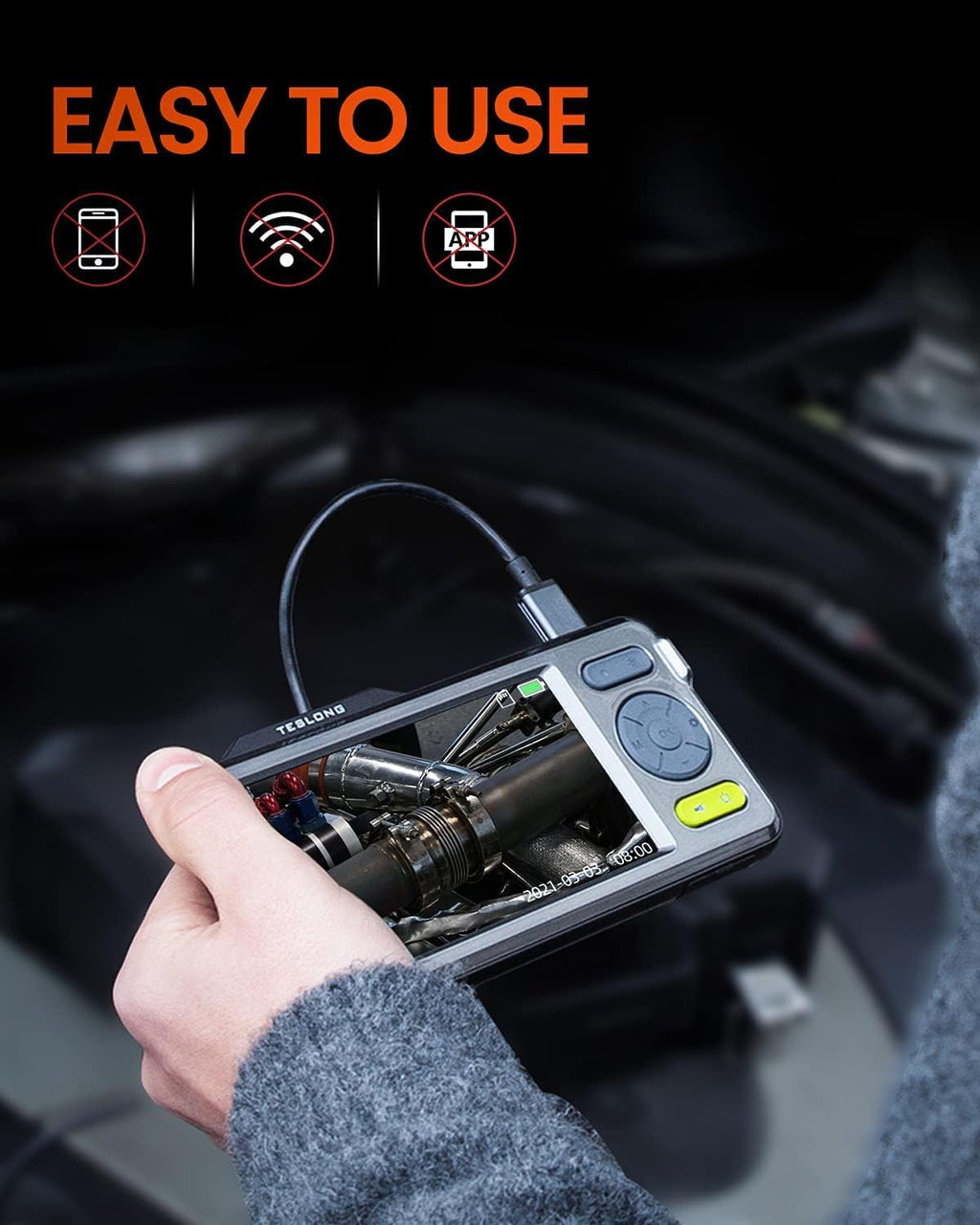 Triple Lens Inspection Camera, Waterproof Borescope with Light, 5 IPS Screen, 16.4ft Flexible Cable P729