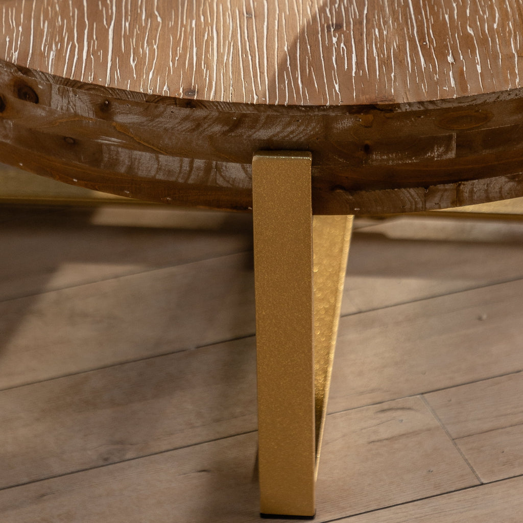 Modern Wood Round Coffee Table with Gold Cross Legs M583