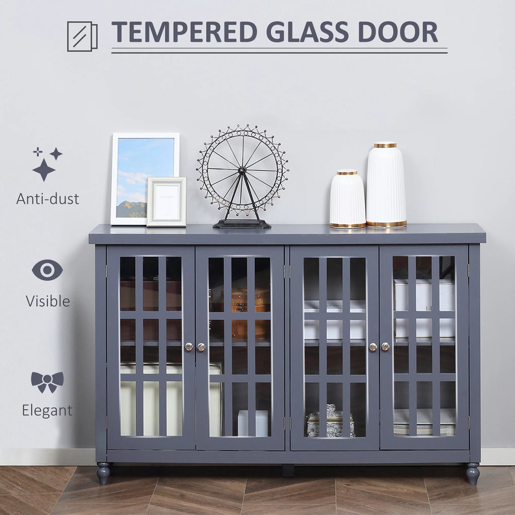 Gray Sideboard Buffet Cabinet with 4 Glass Doors Z3662