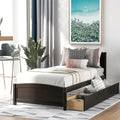 Twin Size Espresso Wood Platform Bed with Headboard and Storage Drawers A620