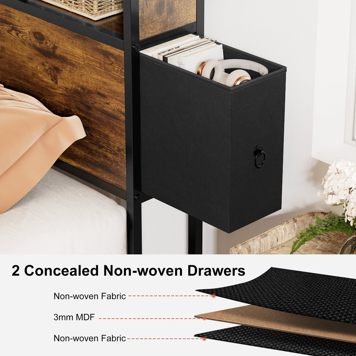 Queen Bed Frame with Storage Headboard and 2 Drawers C53586