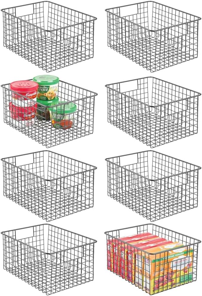 Metal Wire Storage Bin Baskets with Handles 8 Pack Black P607