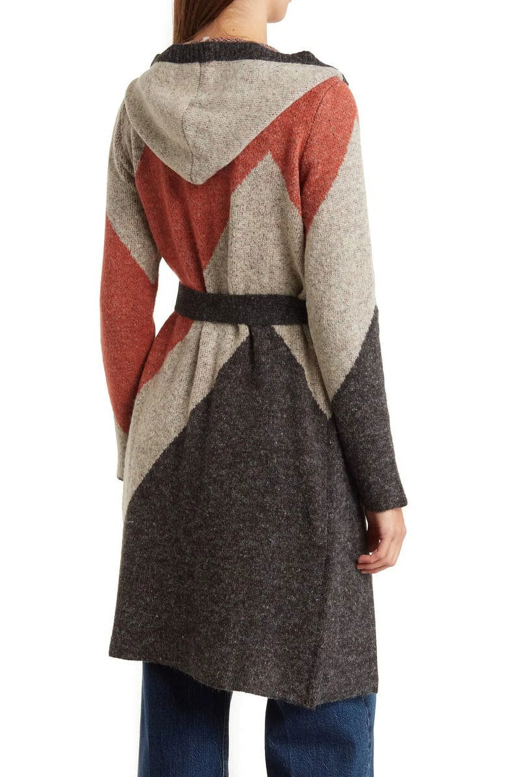 Women's Color Block Long Sleeve Tie Front Sweater E900