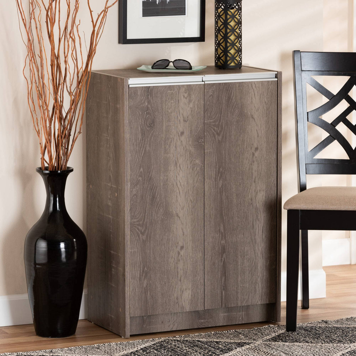 Weathered Oak Finished Wood 2-Door Shoe Cabinet E1709