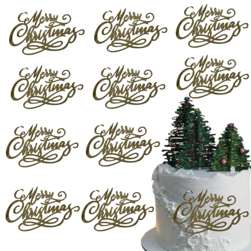 Gold Acrylic Mirror Christmas Cake Toppers 10Pcs X64170