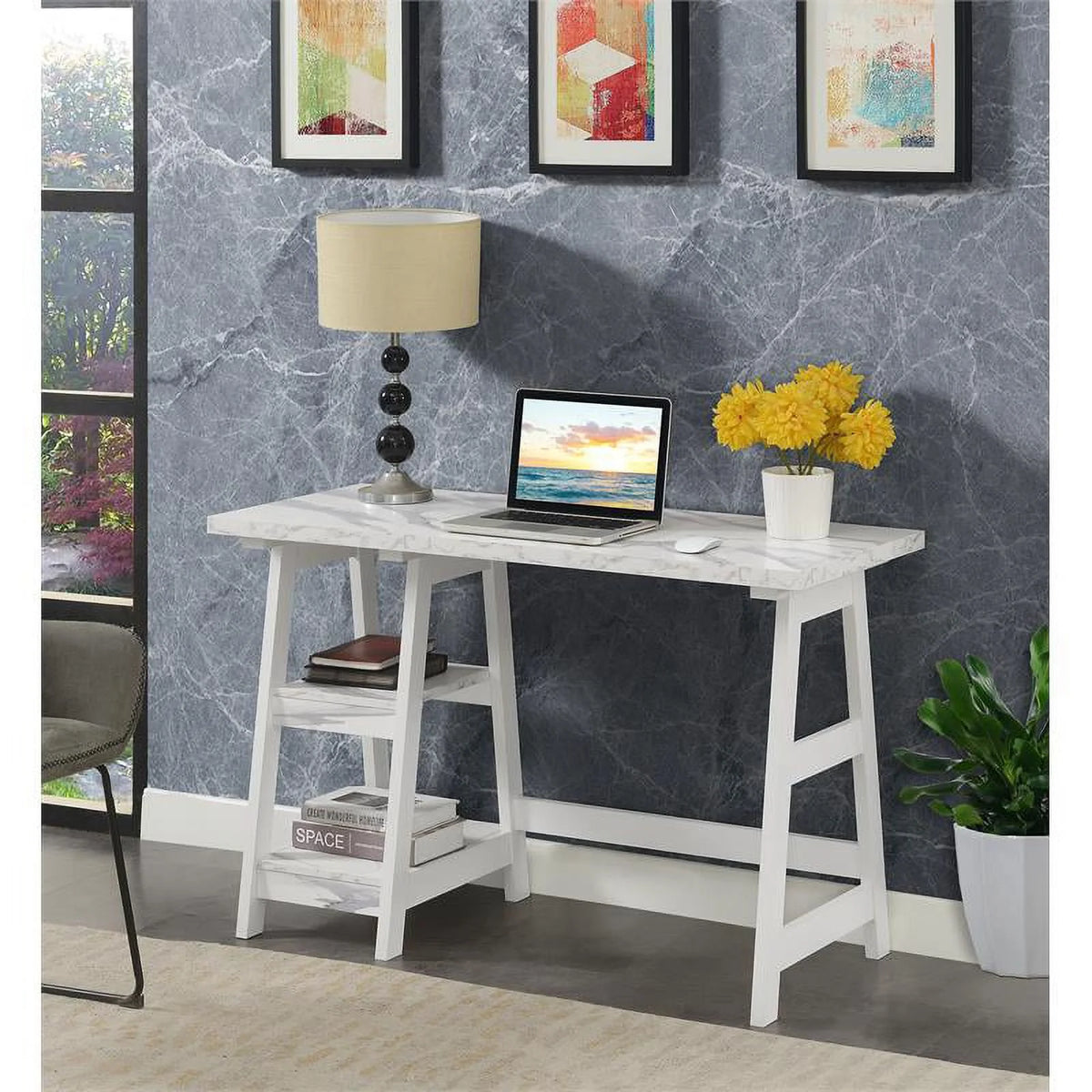 White Trestle Desk with Shelves V519784