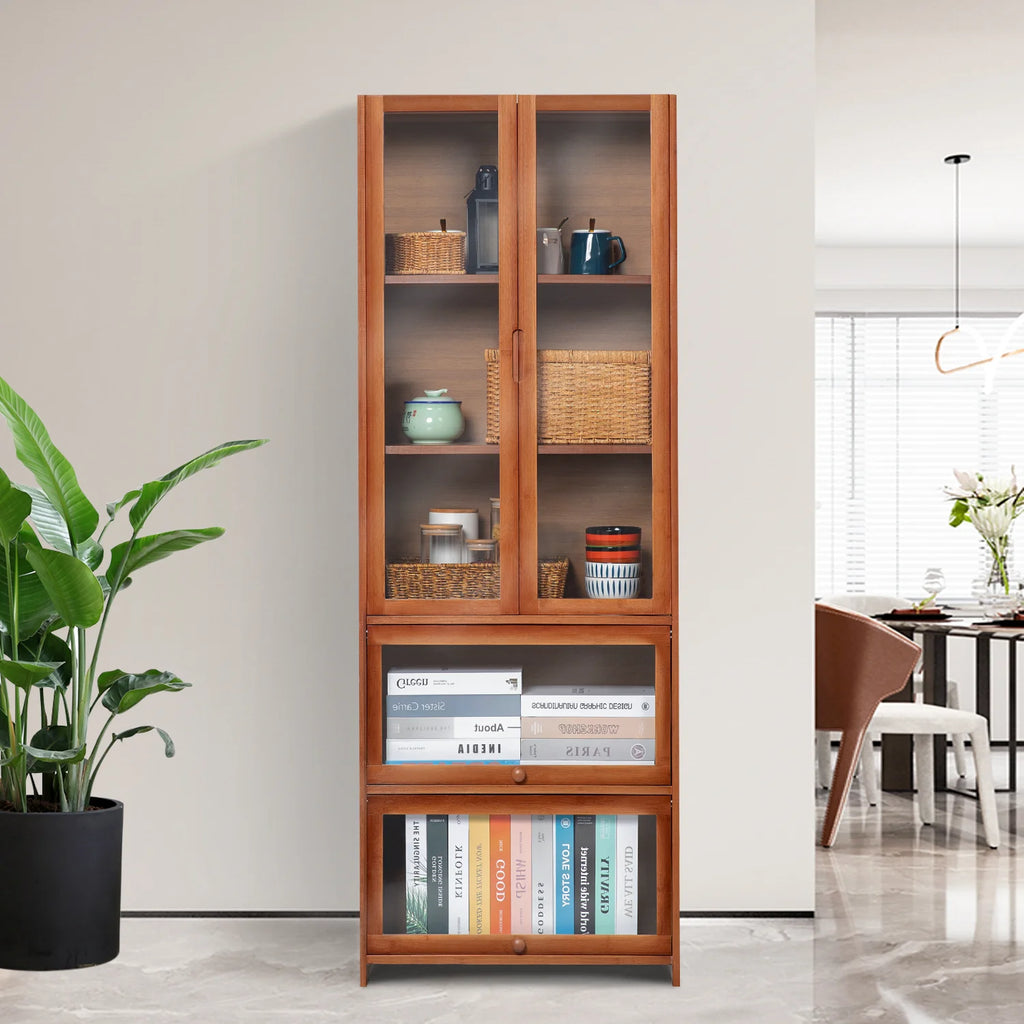 Bamboo 5 Tier Bookcase with Acrylic Doors I573663