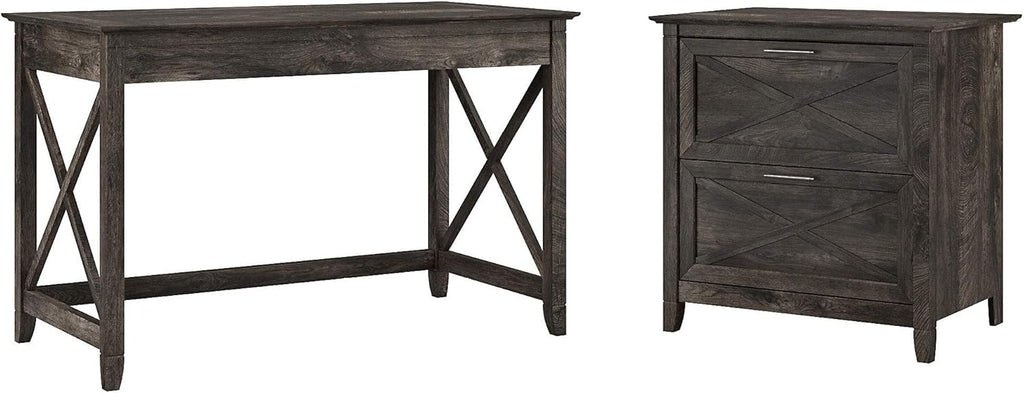 Linen White Oak Writing Desk with File Cabinet P37890