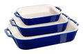 3pc Rectangular Ceramic Baking Dish Set in Dark Blue R23428