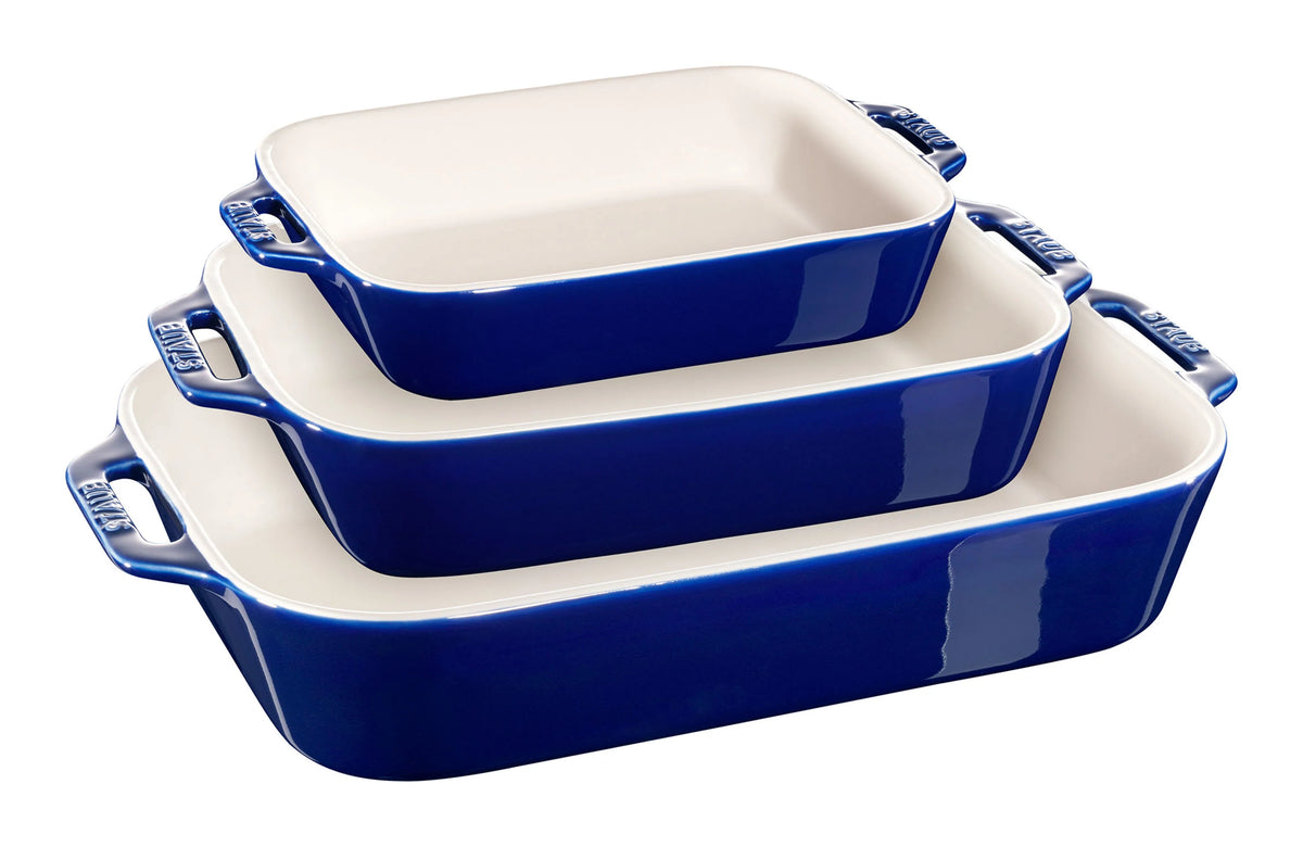 3pc Rectangular Ceramic Baking Dish Set in Dark Blue R23428