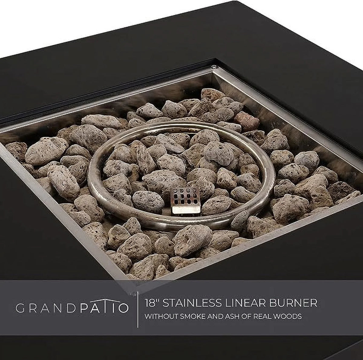 30-Inch Square Propane Gas Fire Pit Table with Steel Tabletop, Removable Lid, and Lava Rock T476