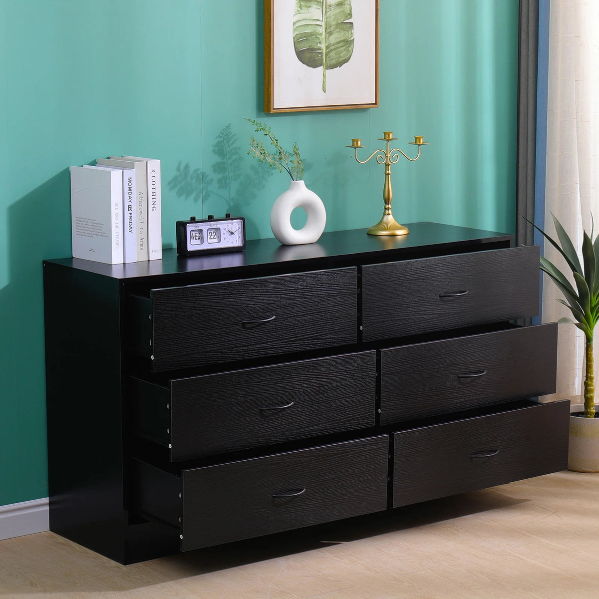 Black 6 Drawer Wood Dresser M336