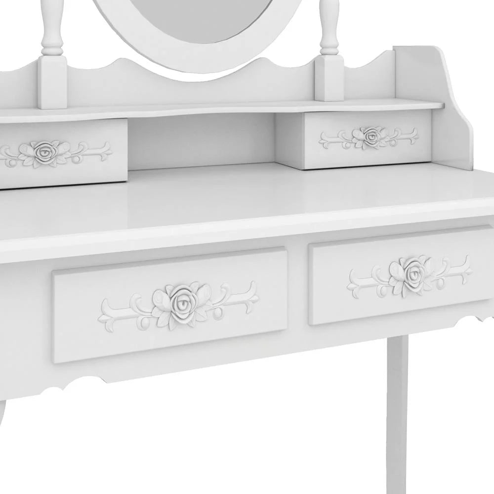 White Vanity Table Set with Mirror and 4 Drawers H637303