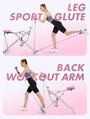 Pink Foldable Rowing Machine with 4 Resistance Bands G42822
