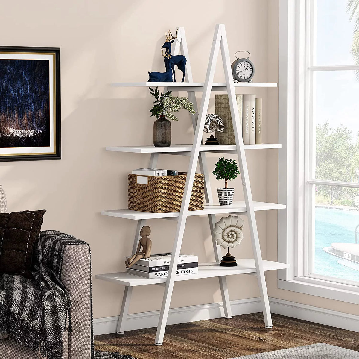 4-Tier White Bookshelf L259