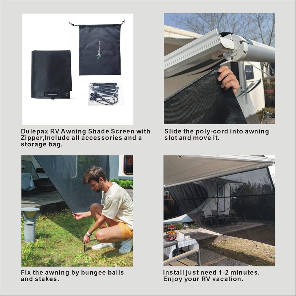 RV Awning Shade Screen with Zipper 8'X12'3'' U719