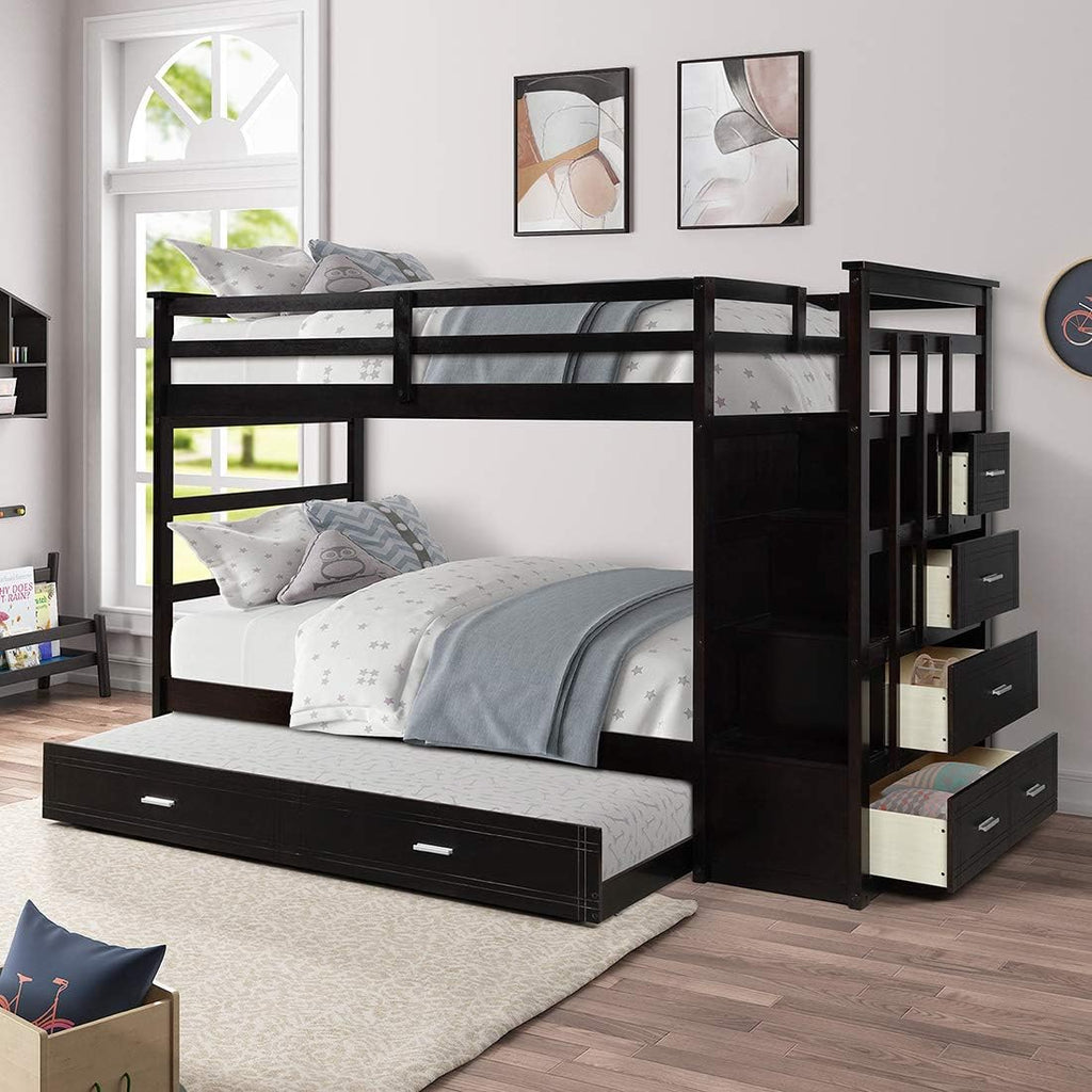 Twin Over Twin Bunk Bed with Trundle and Staircase X949221