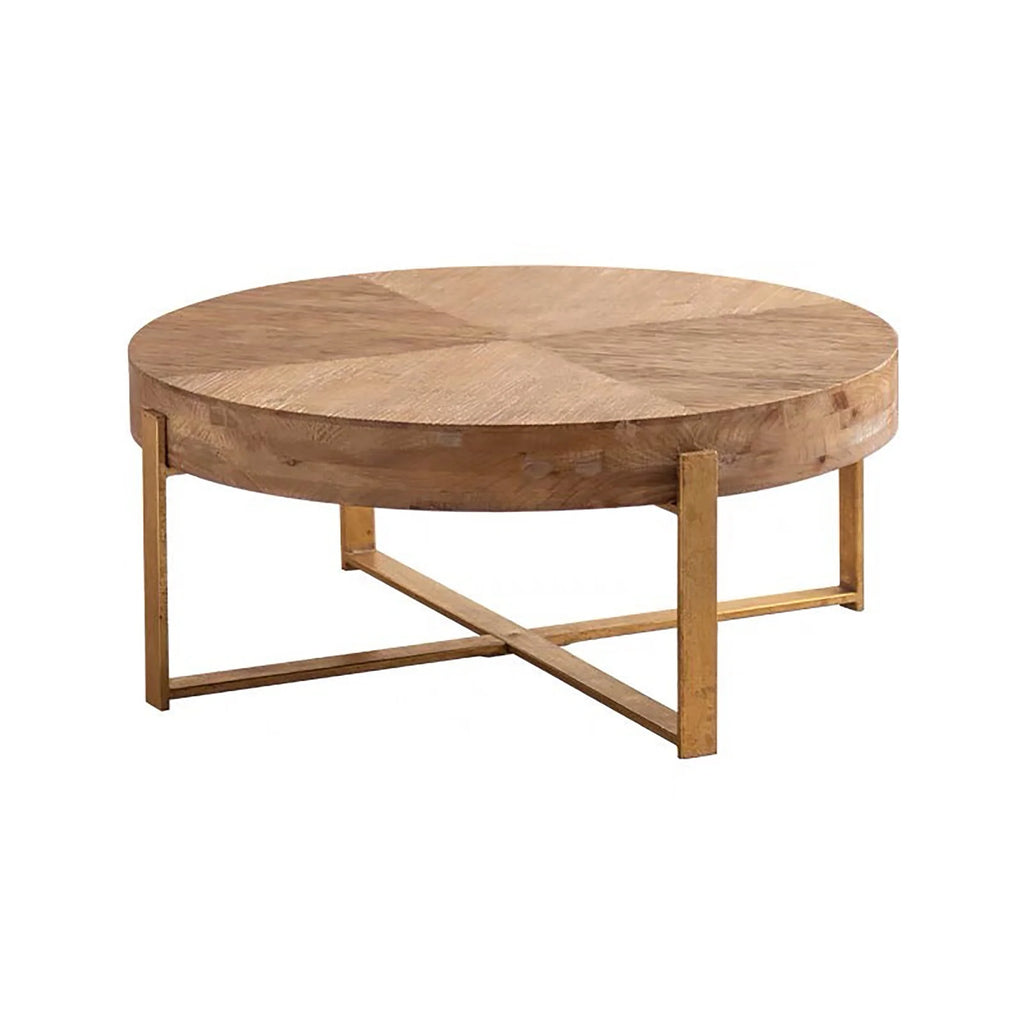 Modern Wood Round Coffee Table with Gold Cross Legs M583