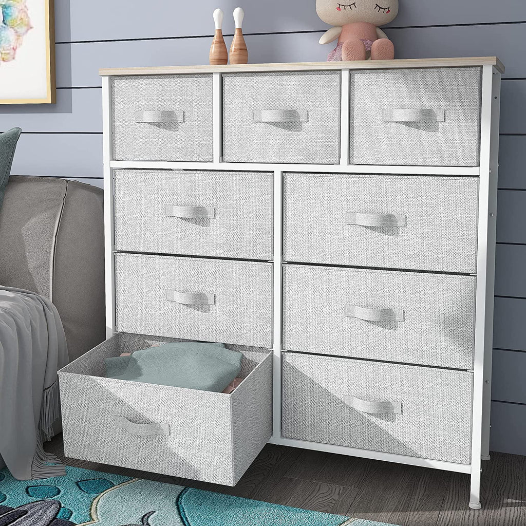 Light Gray 9 Drawer Dresser Storage Chest R9497